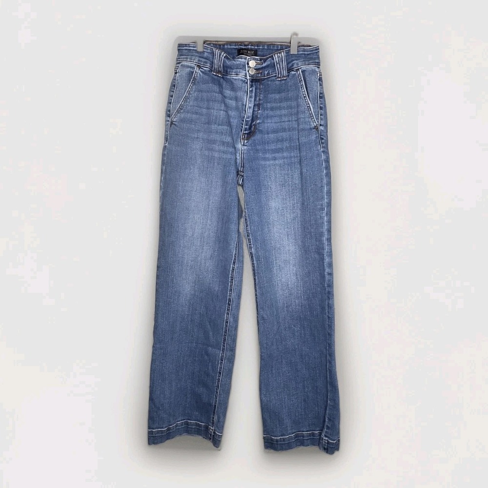 Judy Blue Wide Leg Jeans Womens 11/30 Blue High Rise Trouser Pocket Medium Wash